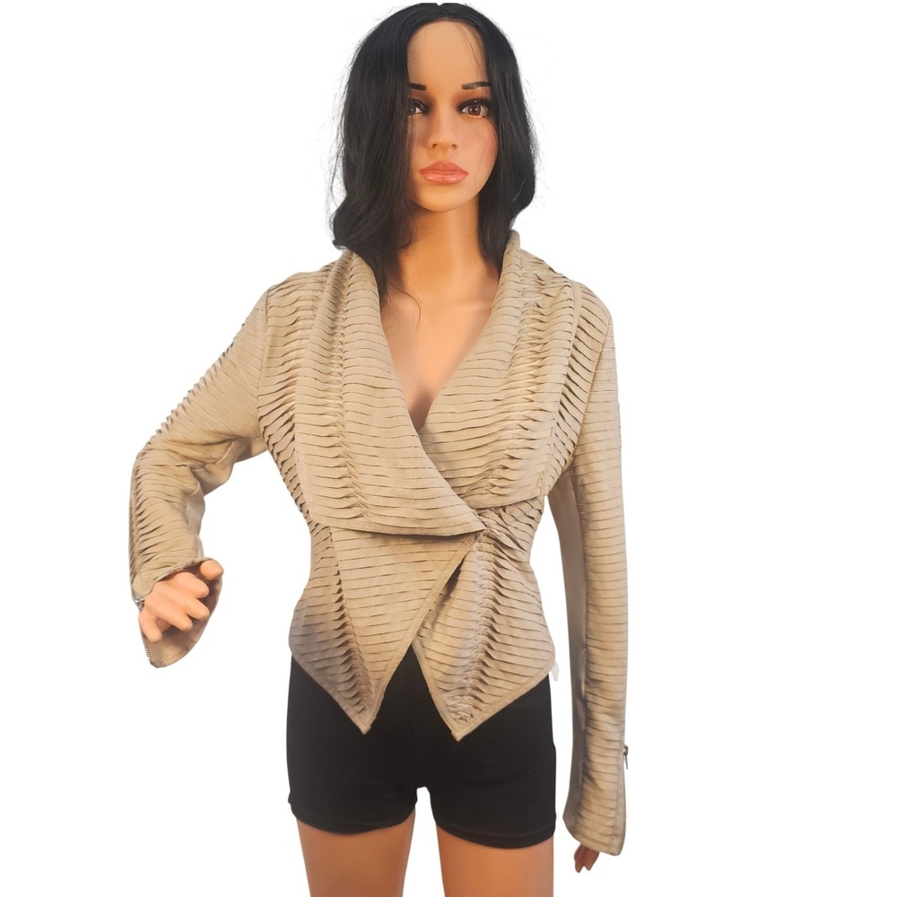 C. Luce Celiecci Tan Faux Suede Pleated Moto Jacket Womens Small NWT New